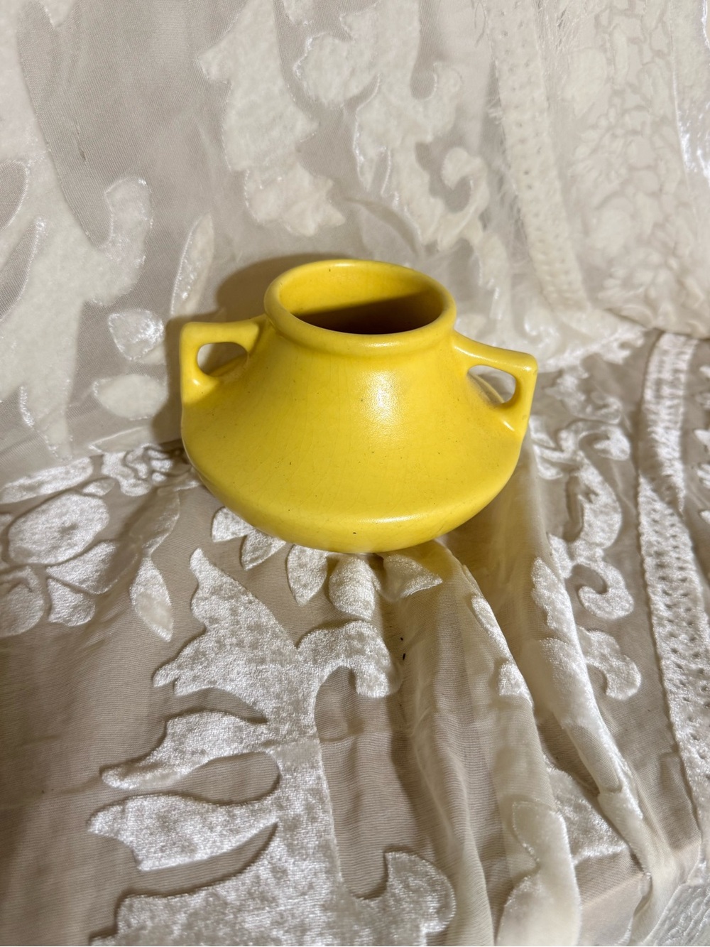 Vintage Yellow Studio Pottery Vase with Double Handles
